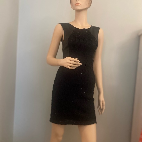 NWT GUESS Dress Black Faux‎ Leather & Black Shimmering Fabric - Picture 1 of 11